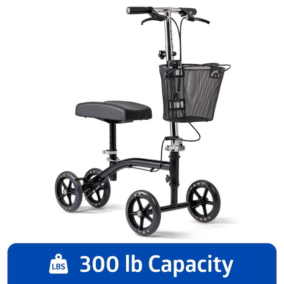 Medline Lightweight Steerable Knee Walker with Hand Brakes and Basket, 8 Inch Wheels