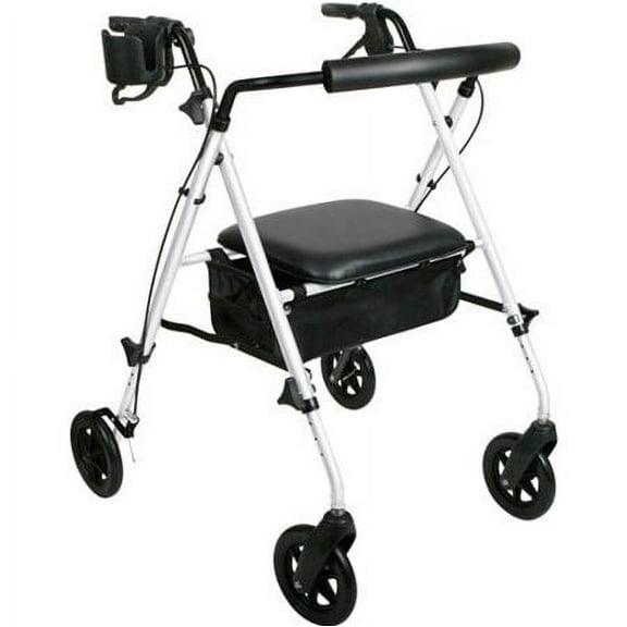 Medline Luxe Rollator, Folding Rolling Walker, 300lb Weight Capacity, 7" Wheels, White Frame