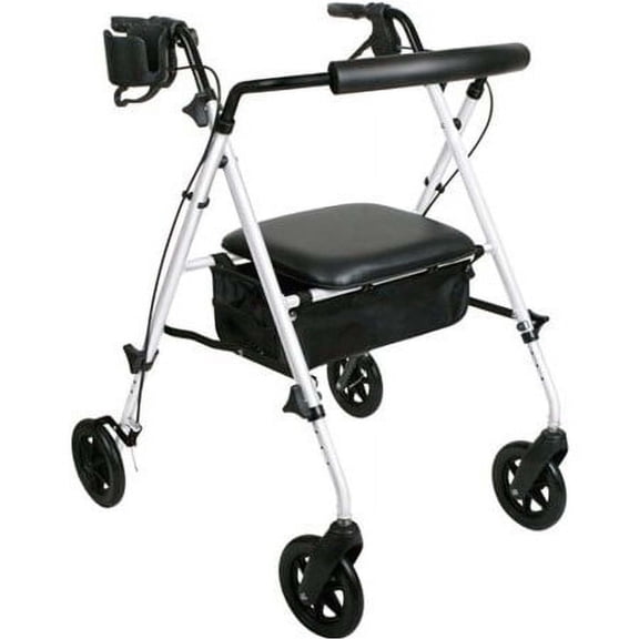 Medline Luxe Rollator, Folding Rolling Walker, 300 lb Weight Capacity, 7 in Wheels, White Frame