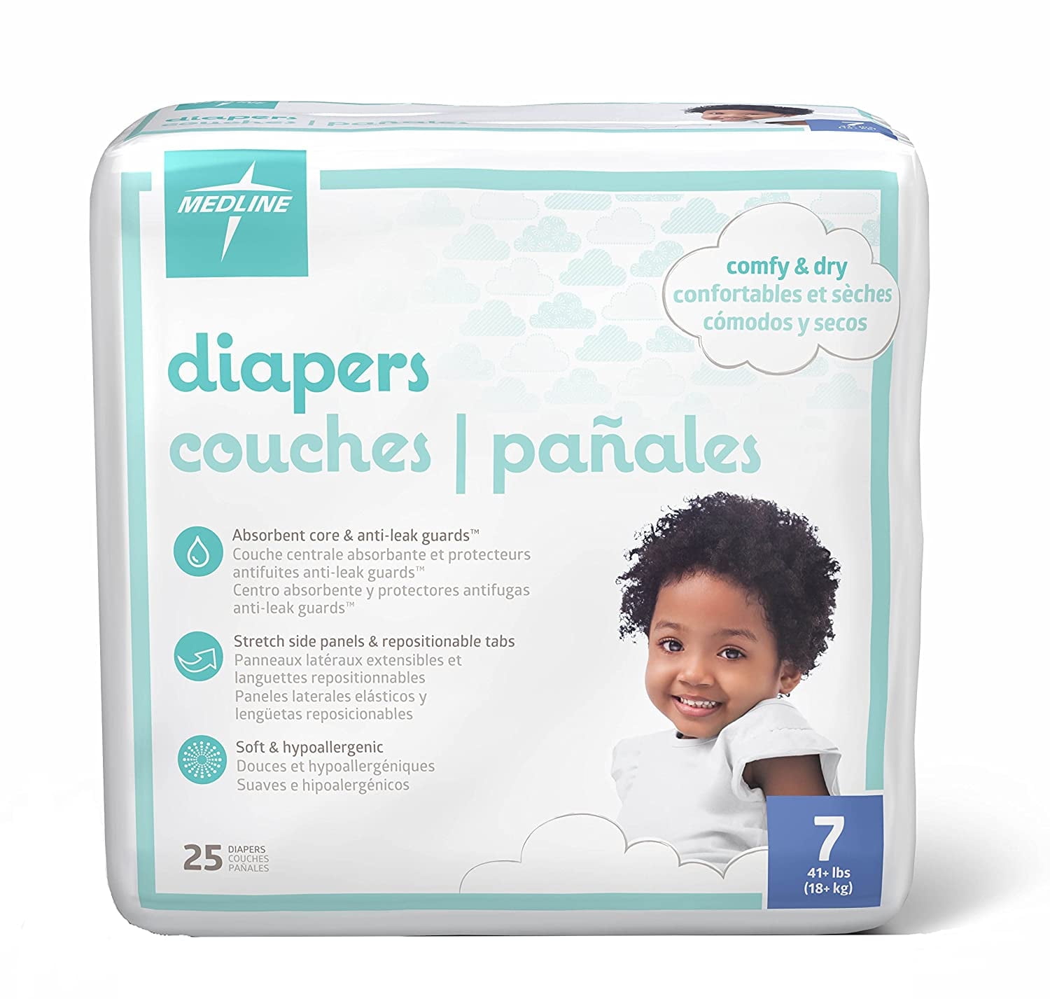 Medline - MBD2007Z MBD2007 Baby Diapers, Size 7, 41+lbs. (Pack of 25