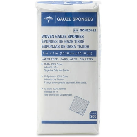 Medline, MIINON25412, Nonsterile Woven Gauze Sponges, 200 / Box, White