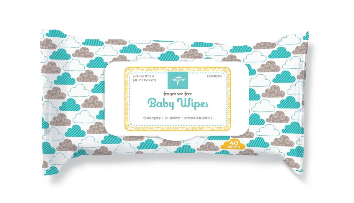 Medline Baby Wet Wipes, Vitamin E Baby Wipes, Unscented, 7.9 x 5.9in, 24 Packs, 960 Total Wipes