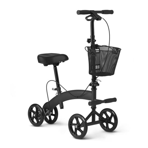 Medline Manual Seated Scooter with Footrest and Basket, Supports up to 300 lbs., Black
