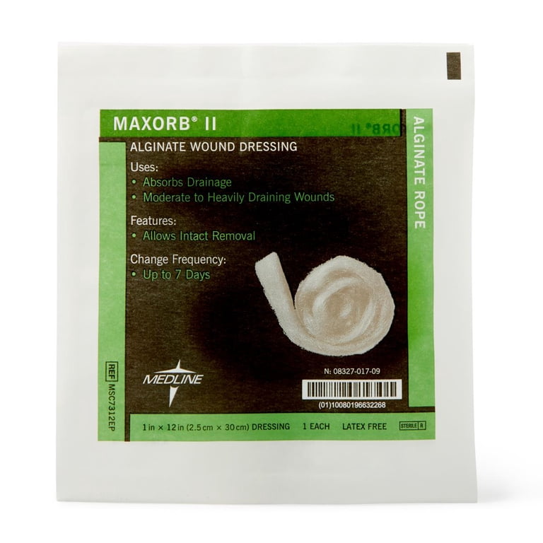 Medline Maxorb II Alginate Wound Dressings, 1" x 12" Rope, 5 Count Medline Maxorb II Alginate Wound Dressings, 1" x 12" Rope, 5 Count