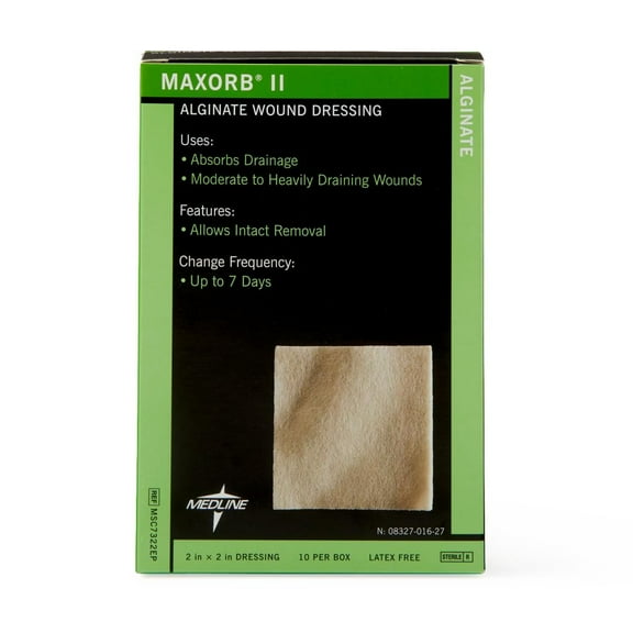 Medline Maxorb® II Alginate Wound Dressings, 2" x 2", Box of 10