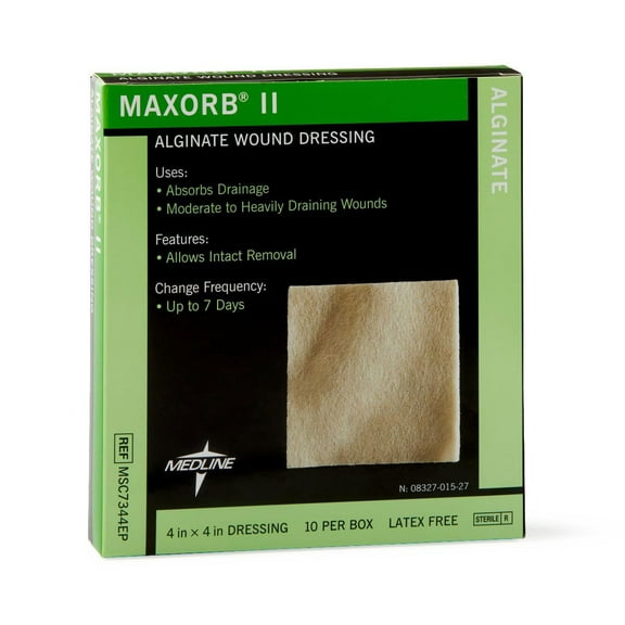 Medline Maxorb® II Alginate Wound Dressings, 4" x 4", Box of 10