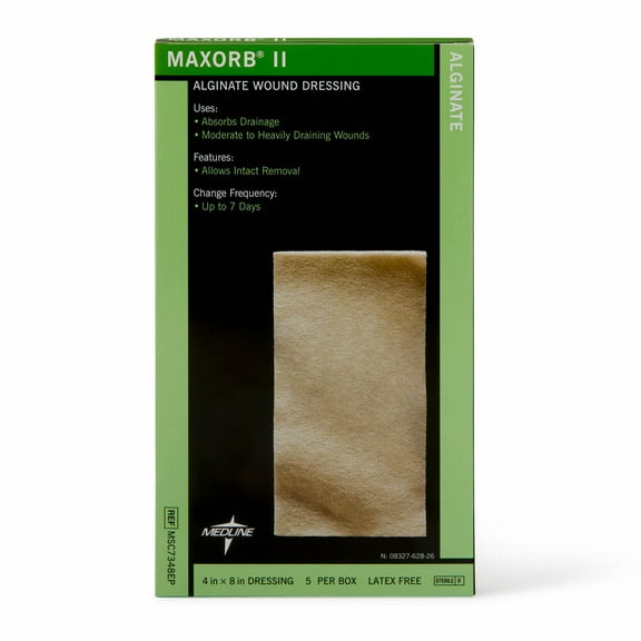 Medline Maxorb II Alginate Wound Dressings, 4" x 8", 50 Count