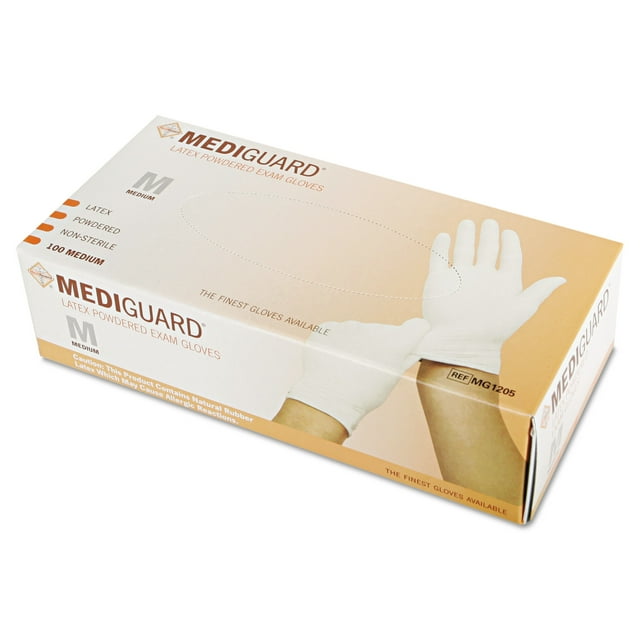 Medline MediGuard Powdered Latex Exam Gloves, Medium, 100/Box