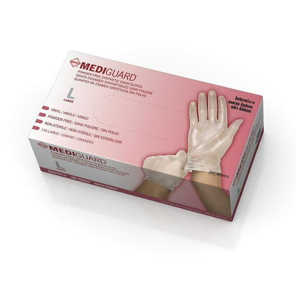 Medline MediGuard Vinyl Synthetic Exam Gloves, Large, 150 Count