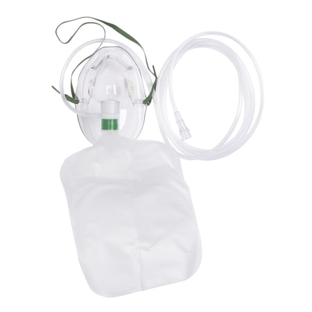Medline NonRebreather Oxygen Mask Elongated Style Adult One Size Fits Most Adjustable Head Strap with Nose Clip HUD1059 (1 ea)