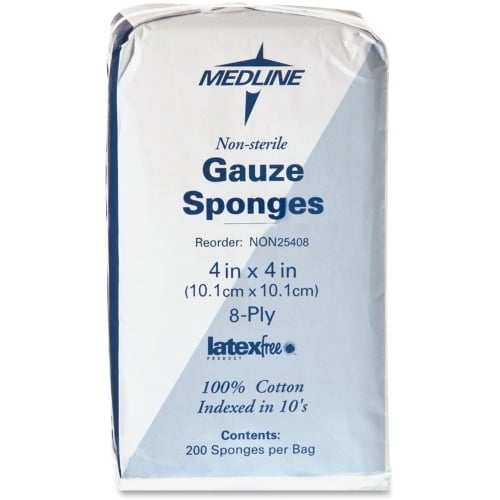 Medline Nonsterile Woven Gauze Sponges 8 Ply - 4" x 4" - 200/Box - White