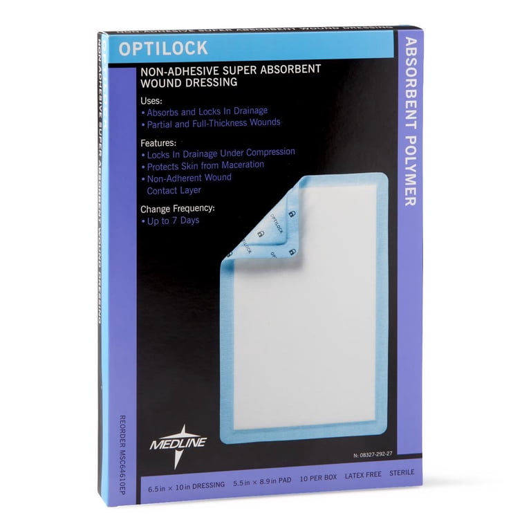 Medline OptiLock Non-Adhesive Super Absorbent Wound Dressings, 3