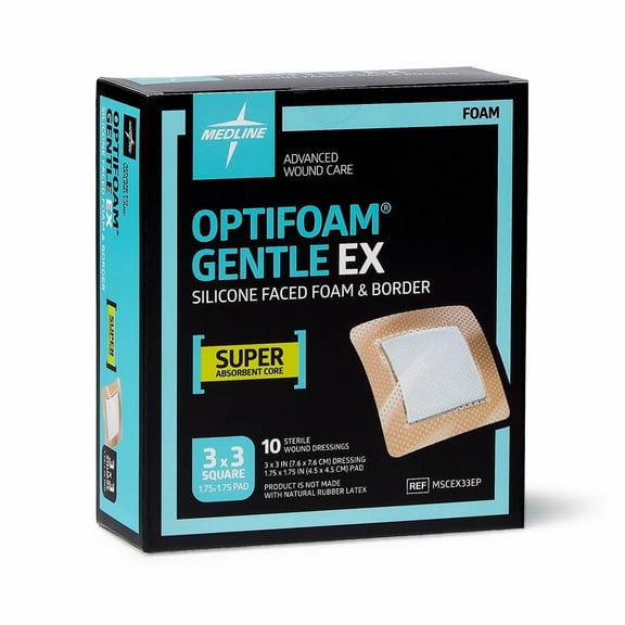 Medline Optifoam Gentle EX Bordered Foam Adhesive Dressing, 3" x 3" , 10 Count