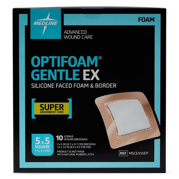 Optifoam Gentle EX Silicone-Faced Bordered Foam Dressing, 5" x 5", 10 Count
