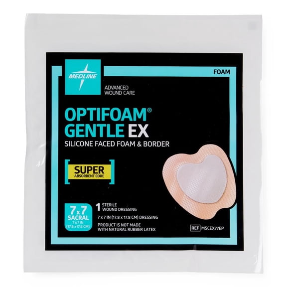 Medline Optifoam Gentle EX Sacral Bordered Foam Adhesive Dressing, 7" x 7", 1 Count