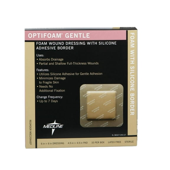 Medline Optifoam Gentle Foam Dressings with Silicone Adhesive Border, 6" x 6", 1 Each