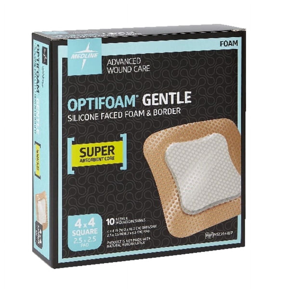 Optifoam Gentle Silicone-Faced Bordered Foam Dressings, 4" x 4", 10 Count
