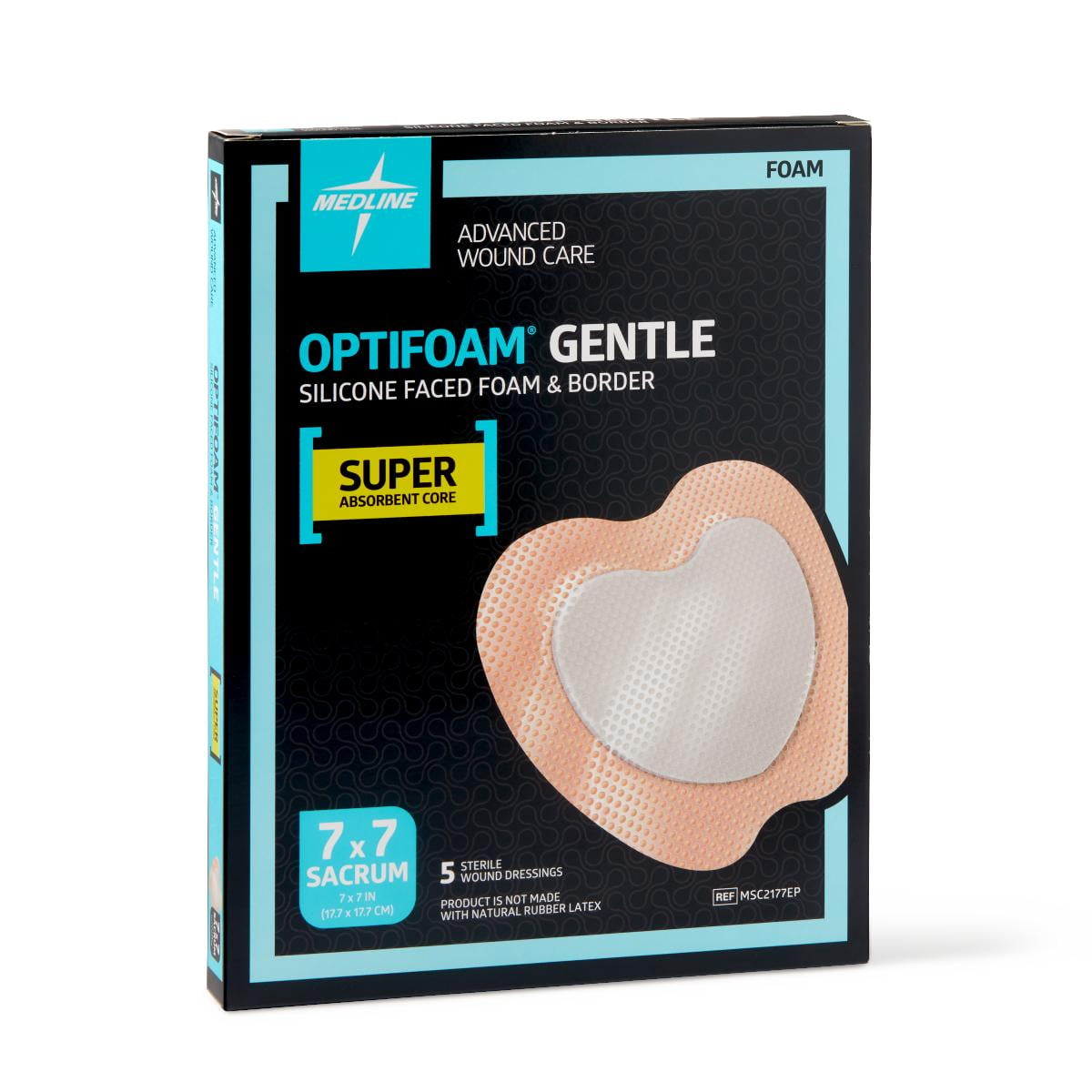 Medline Optifoam Gentle Silicone-Faced Foam Dressing in Educational Packaging, Sacrum, 7" x 7" - MSC2177EP