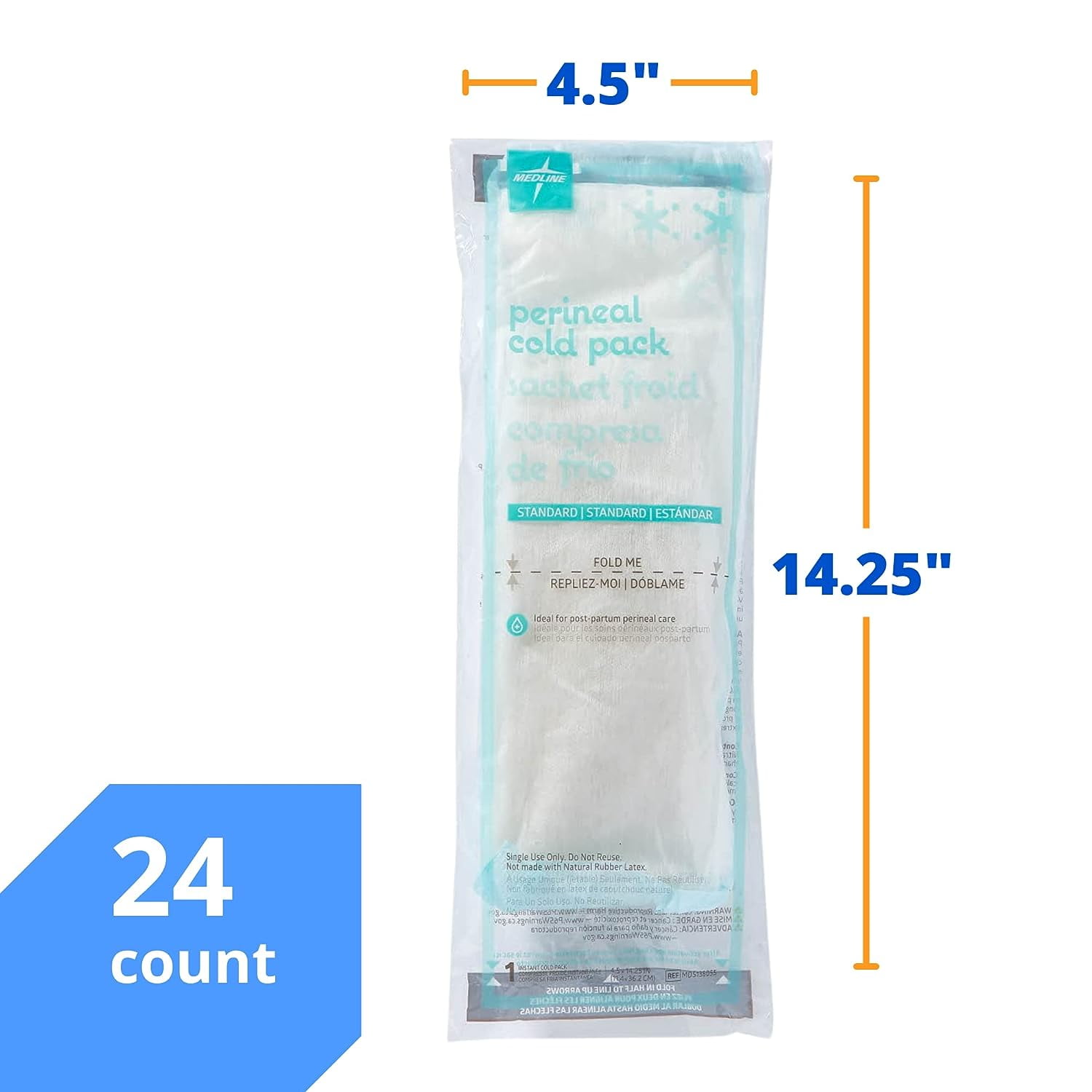Medline Perineal Cold Packs for Postpartum Care (24 Count) Each Absorbent  Pad Is 4.5 x 14.25 