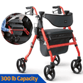 thumbnail image 1 of Medline Rolling Walker, Rollator with Seat and 8-In Wheels, Lightweight, Red, 300-lb Capacity, Aluminum, Memory Foam Seat, 1 of 6
