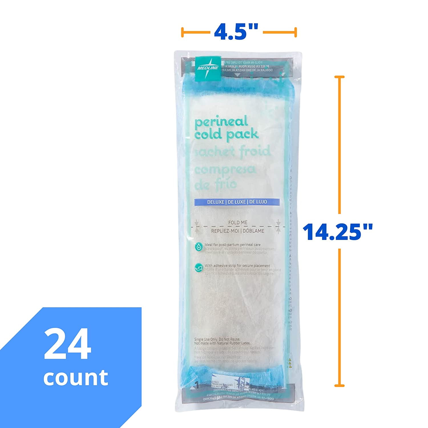 Medline Premium Perineal Cold Packs for Postpartum Care with Adhesive Strip  (24 Count) Each Absorbent Pad is 4.5 x 14.25