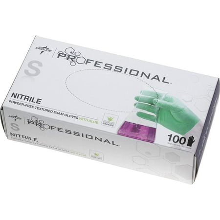 Medline Professional Nitrile Exam Gloves with Aloe, Small, Green, 100/Box