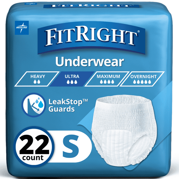 FitRight Incontinence Underwear for Men and Women, Adult Diapers, Ultra Absorbent, Medium, 28in to 40in, 22 Count