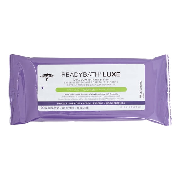 Medline Ready Bath Luxe Total Body Cleansing Washcloth, 8 Wipes