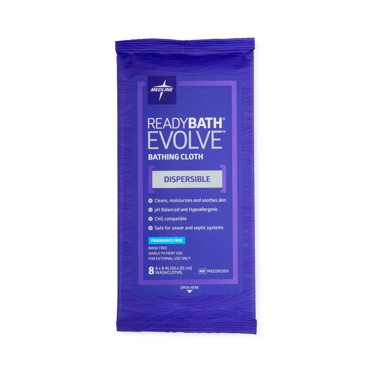 Medline Unscented Rinse-Free Bath Wipes, Elderly-Safe, 8/Pack, 240