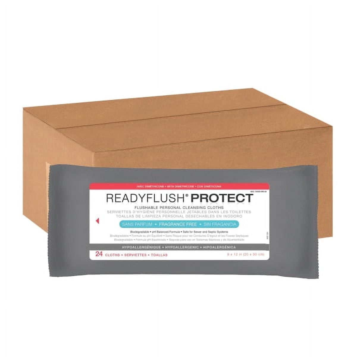 Medline ReadyFlush Flushable Adult Cleansing Body Wipes, Unscented, 8 x 12in, White, 576 Count