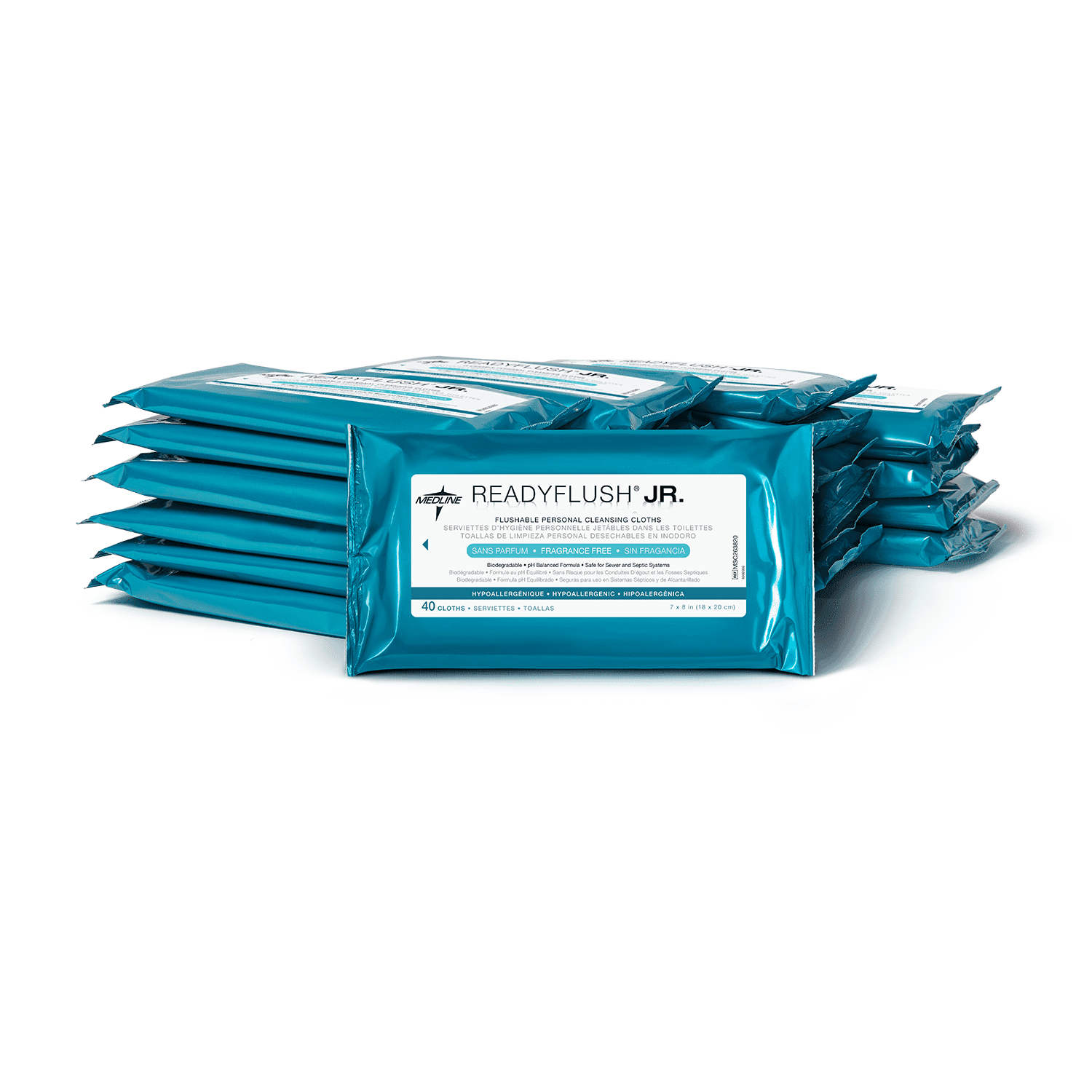 Medline ReadyFlush JR Flushable Wipes for Adults, Unscented, 7 x 8In, 960 Count, Travel Sized