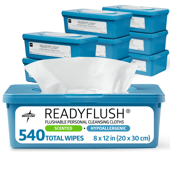 Medline ReadyFlush Flushable Wipes for Adults, Scented, 8 x 10In, 540 Total Wipes