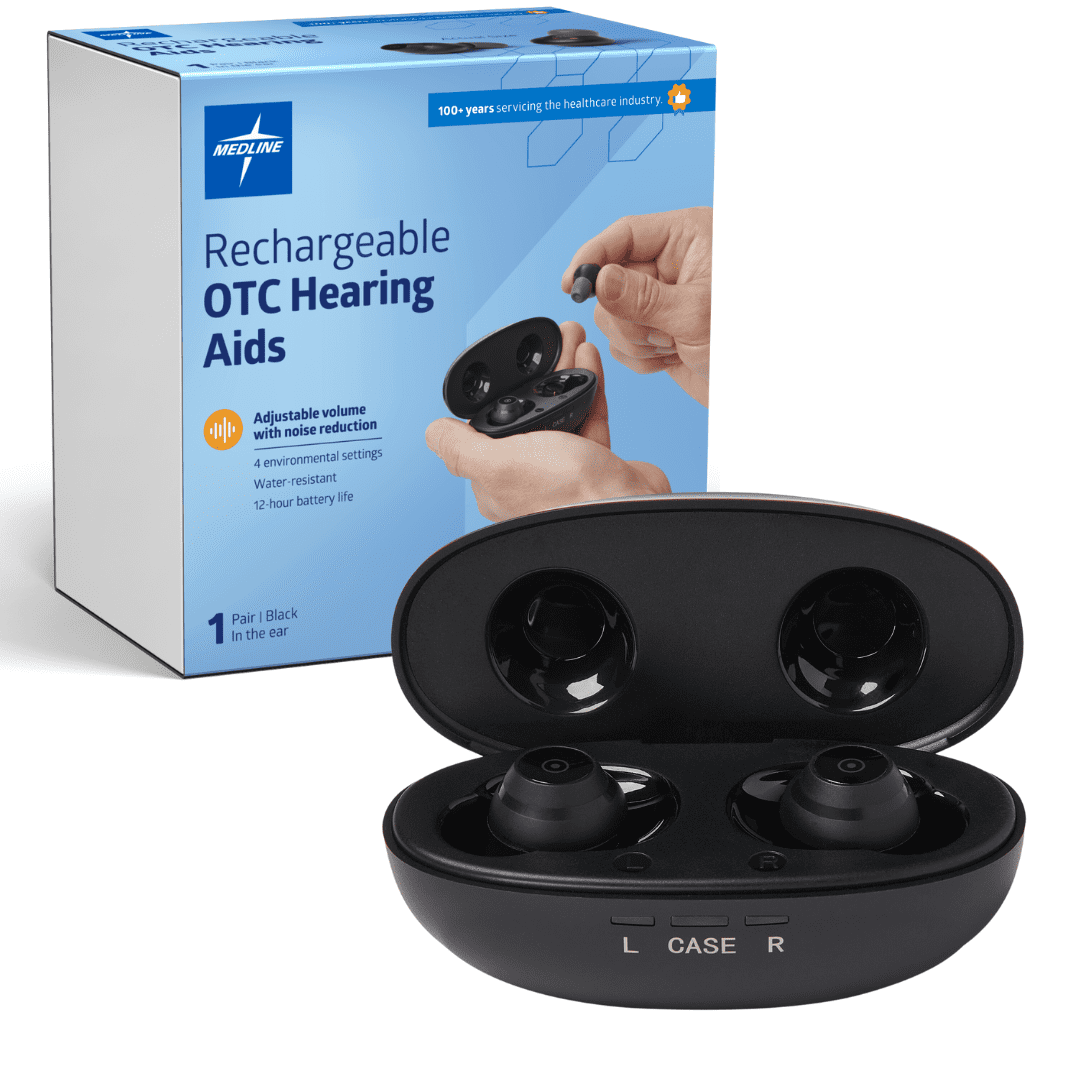 Medline Rechargeable OTC InTheEar Hearing Aid, Black, Adjustable