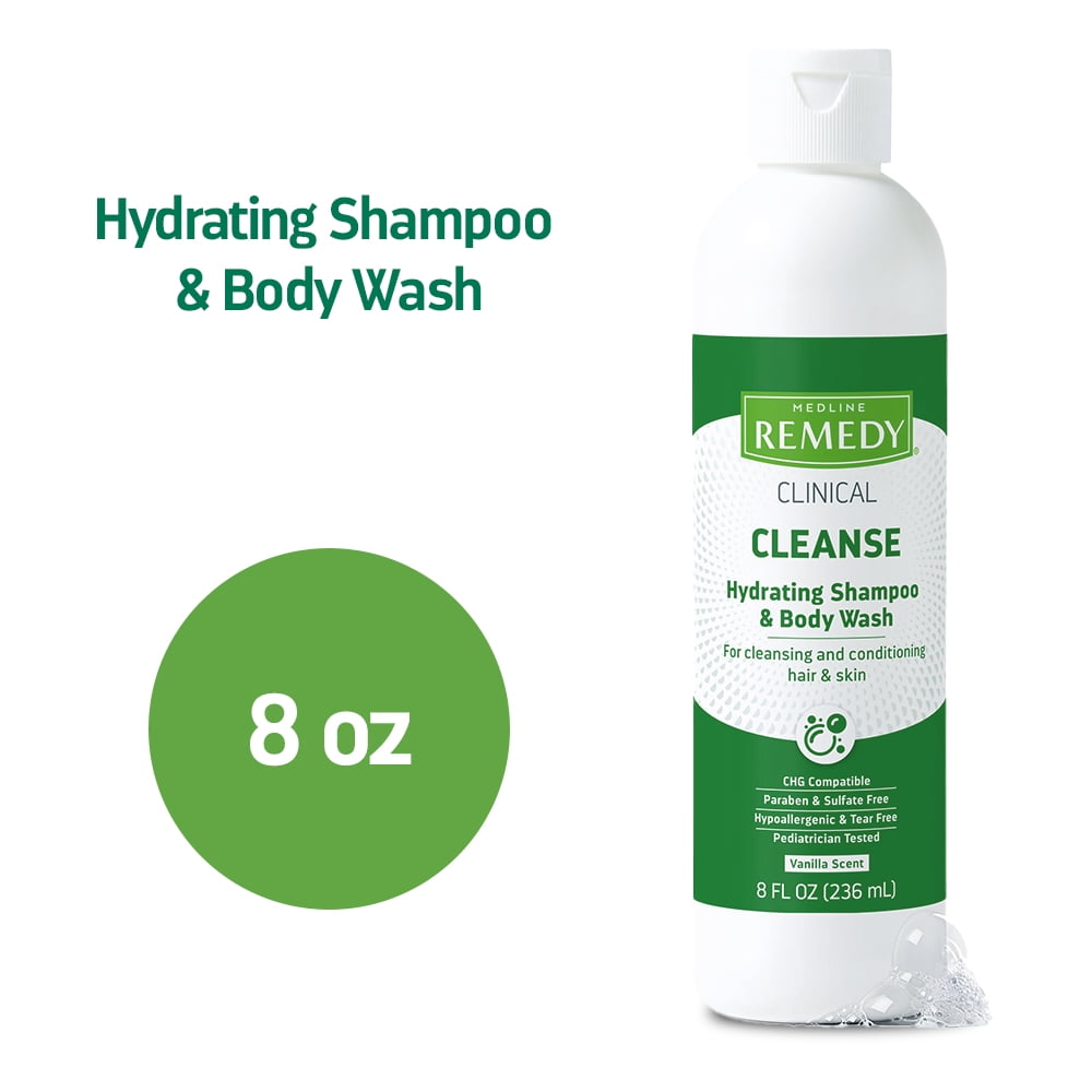 Medline Remedy Clinical Hydrating Shampoo & Body Wash, 8 fl oz, 12 Count, Vanilla Scented