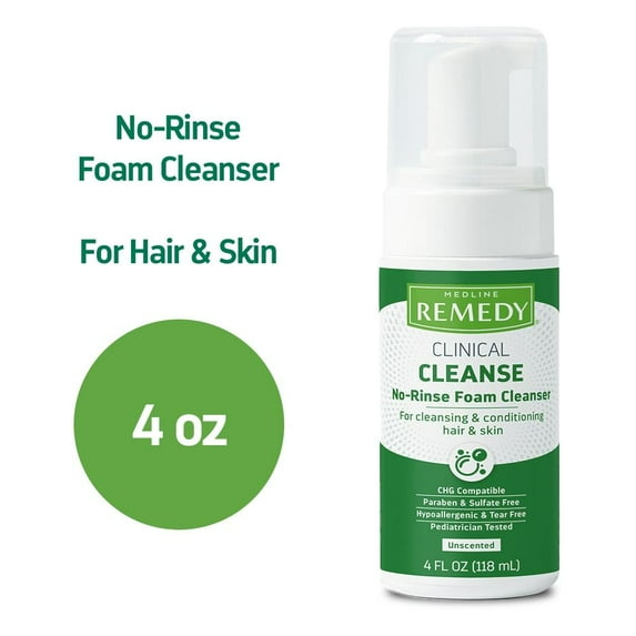 Medline Remedy Clinical No-Rinse Foam Cleanser, Unscented, 4oz. (24 Ct)
