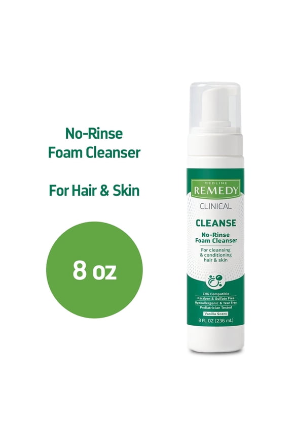 Remedy Clinical No-Rinse Foam Cleanser, Vanilla Scent, 8 oz, 12 Count