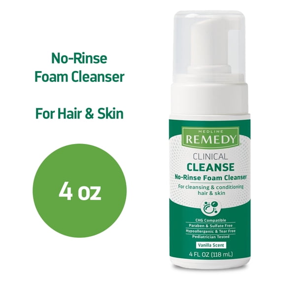 Medline Remedy Clinical No-Rinse Foam Cleanser, Vanilla Scented, 4oz, 24 Count
