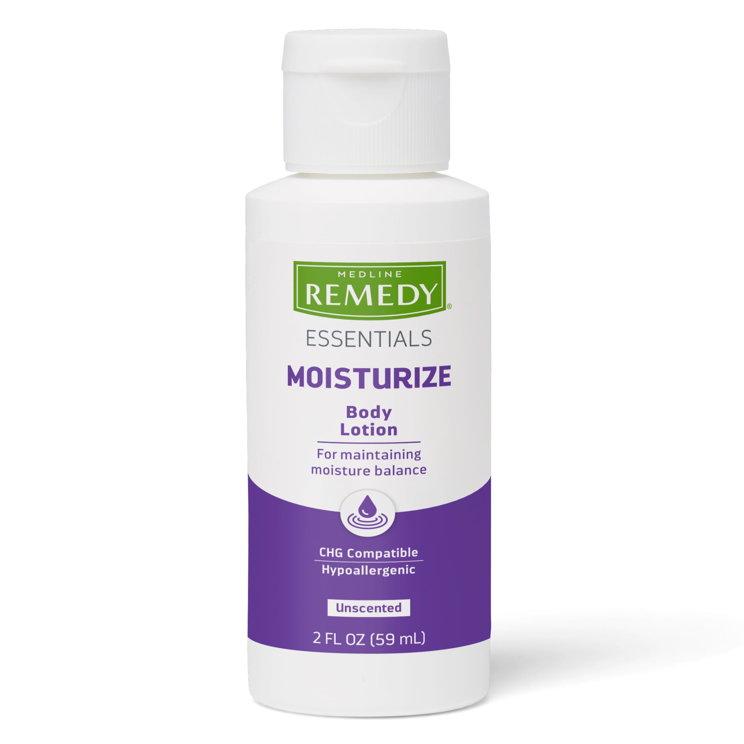 Medline Remedy Essentials Moisturizing Body Lotion Unscented (2 oz Bottle), Travel-Size, Hydrating, Non-Greasy, For Dry Skin