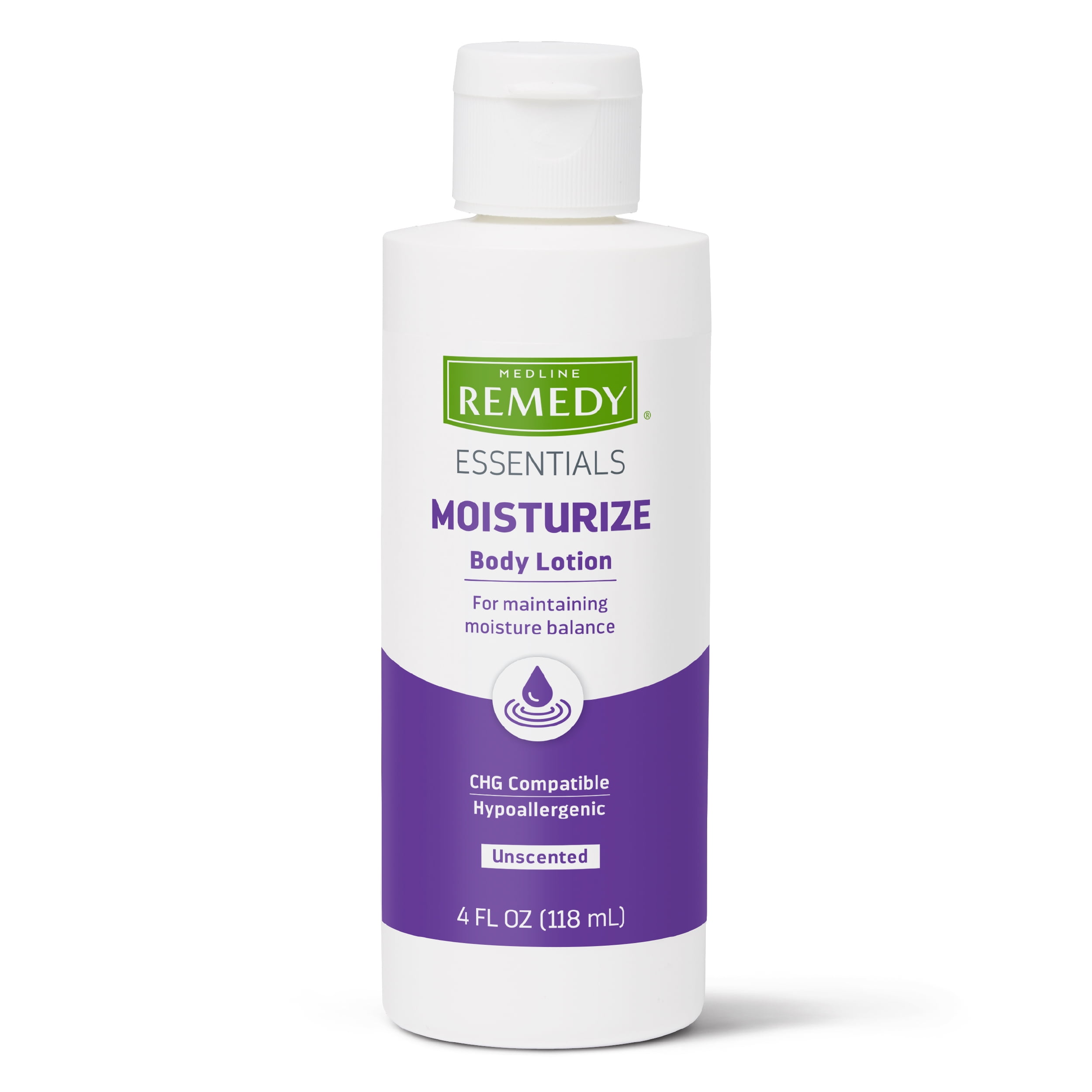 Medline Remedy Essentials Moisturizing Body Lotion Unscented (4 oz Bottle) 60 Count, Hydrating, Non-Greasy, For Dry Skin