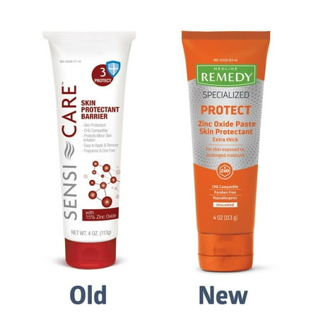 Medline Remedy Formerly Sensi-Care CHG Compatible Skin Protectant Barrier Cream Zinc Oxide Paste, 4 Ounces Tube, Unscented, Pack of 2