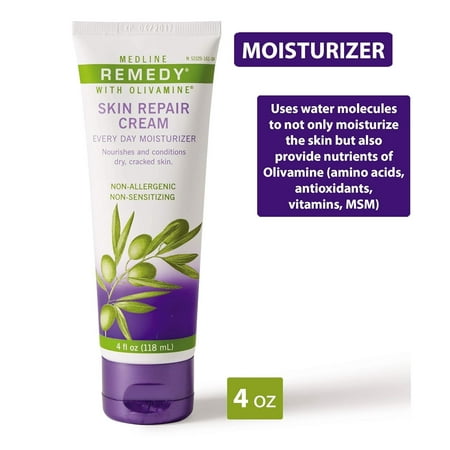 Medline Remedy Skin Repair Cream with Olivamine, 4oz., Lightly Scented, For Dry, Cracked Skin