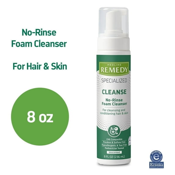 Medline Remedy Specialized No-Rinse Foam Cleanser (8 oz), Unscented,