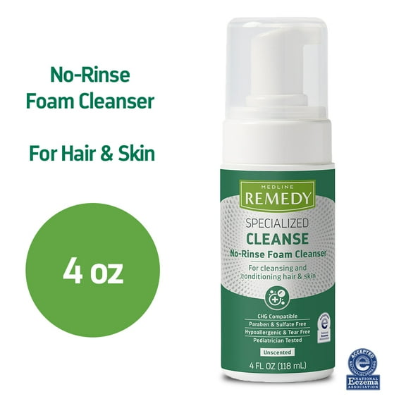 Medline Remedy Specialized No-Rinse Foam Cleanser, Unscented, 4 oz, 24 Count