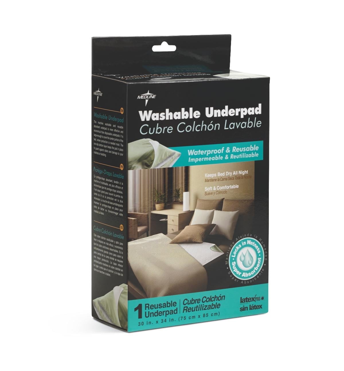 Medline Washable Bed Pads, Reusable Underpads for Incontinence, Furniture or Pets, Super Absorbency, 30 x 34in, 6 Count