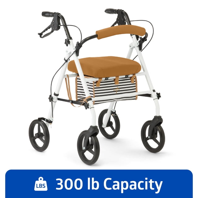 Medline Steel Foldable Rollator, 300 lbs. Capacity, Microban, White ...