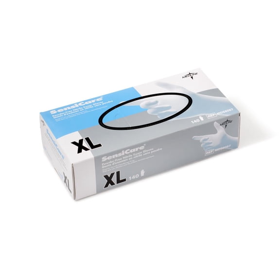 Medline SensiCare Powder-Free 9.5" Nitrile Exam Gloves, Textured Fingertips, X-Large, Blue, 1400 Count