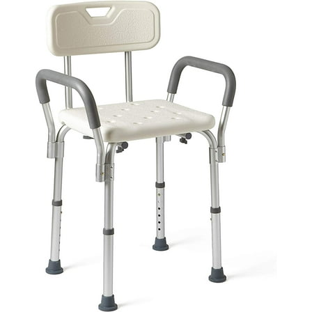 Medline Bath Chair and Shower Chair with Back and Armrests for Elderly, Sturdy, 13.5-In Seat, 350 lb Weight Capacity, Gray
