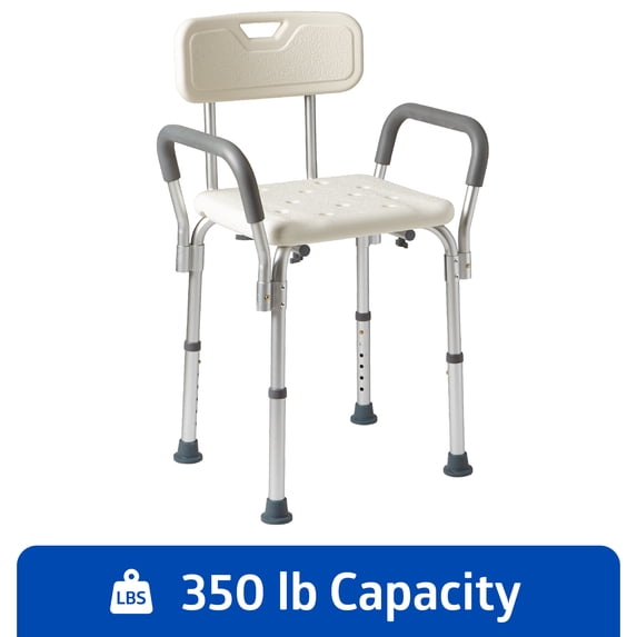 Medline Bath Chair and Shower Chair with Back and Armrests for Elderly, 13.5-In Seat, 350 lb Weight Capacity, Gray
