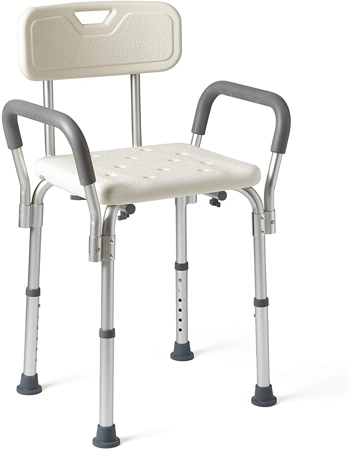 Medline Shower Chair Bath Seat with Back and Padded Armrests Height Adjustable Supports up to 350 lbs. White