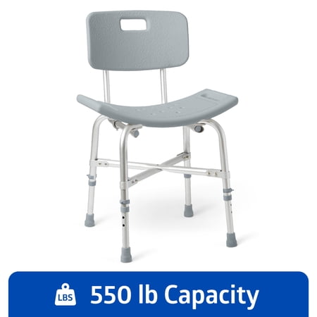 Medline Bariatric Bath Chair and Shower Chair with Back for Elderly, Sturdy, 12-In Seat, 550 lb Weight Capacity, Gray